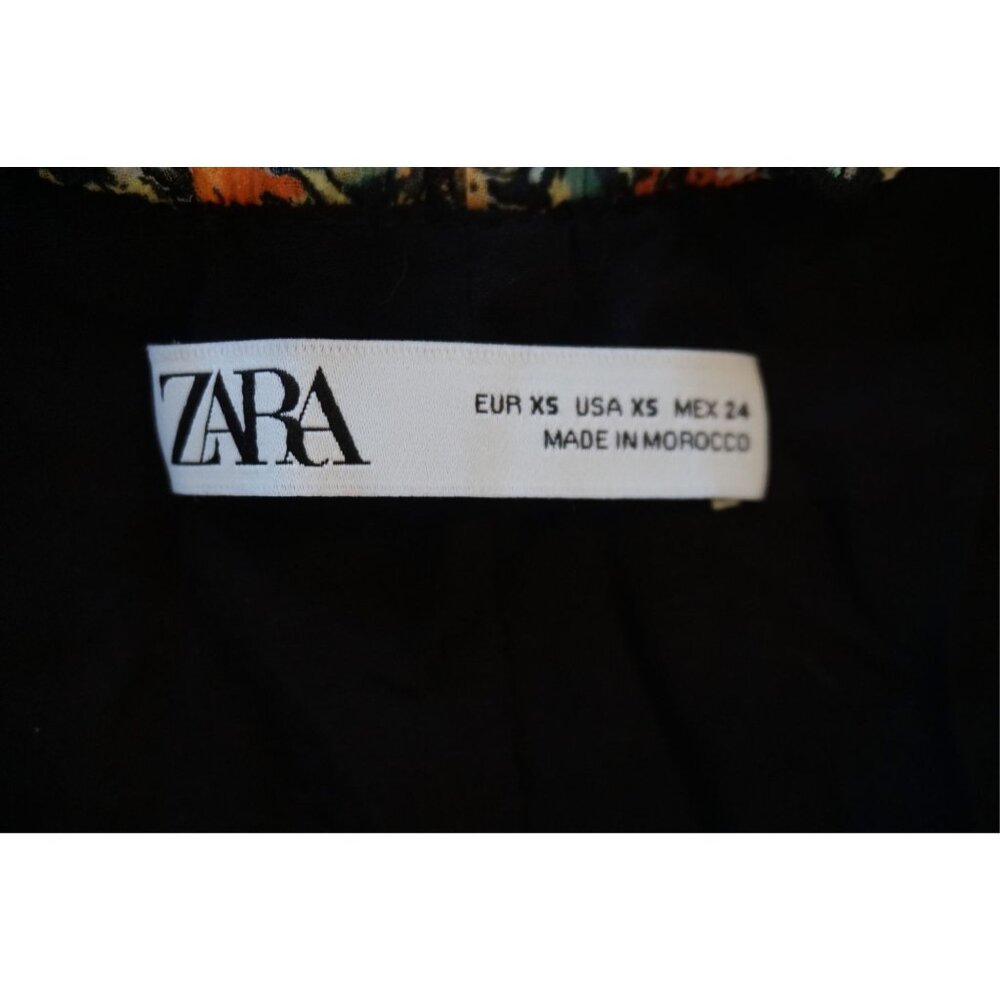 Zara Black Floral Long Sleeve Mini Dress Boho Chic - Size XS - Picture 3 of 5